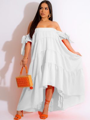 Spring Summer Women Clothing Sexy Off The Shoulder Large Swing Dress