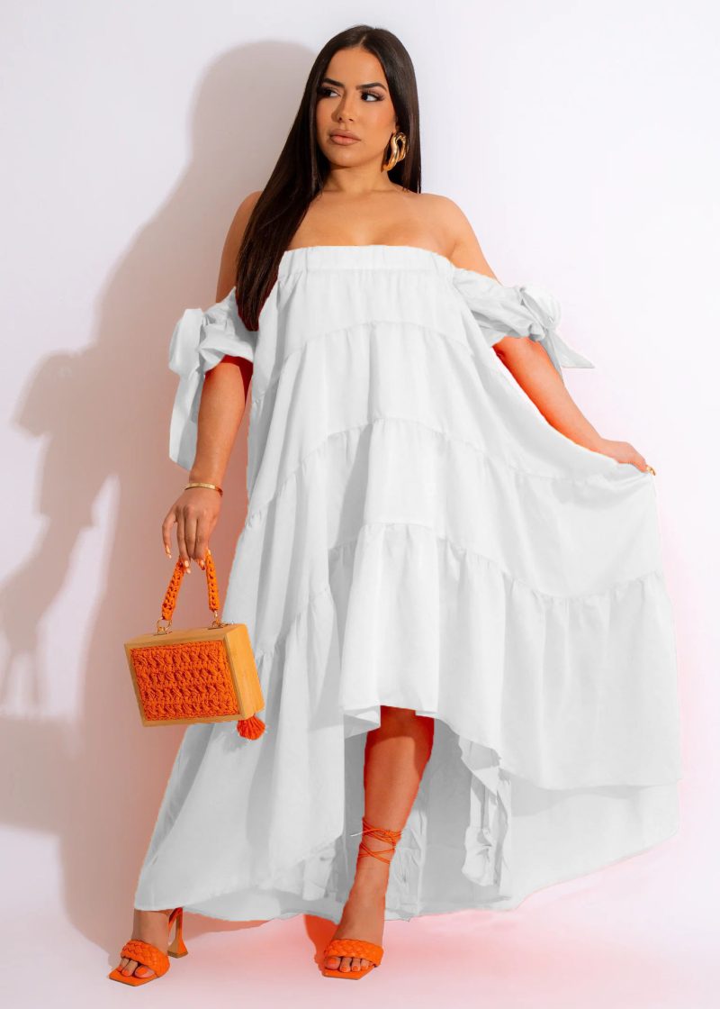 Spring Summer Women Clothing Sexy Off The Shoulder Large Swing Dress