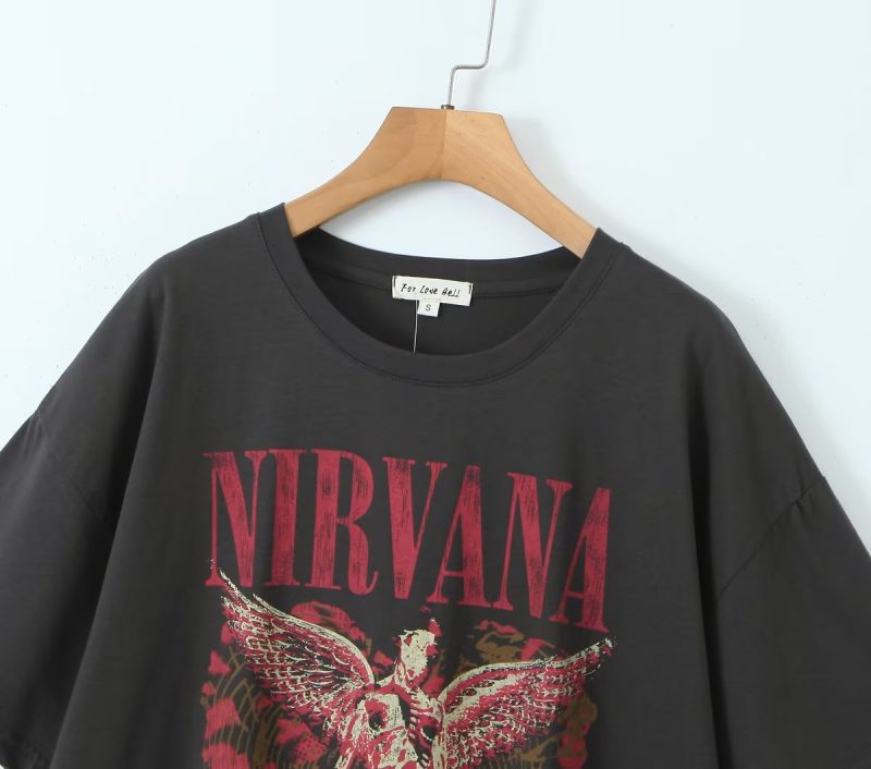 Summer Women round Neck Short Sleeve Long Pattern Direct Printed T shirt - Image 4