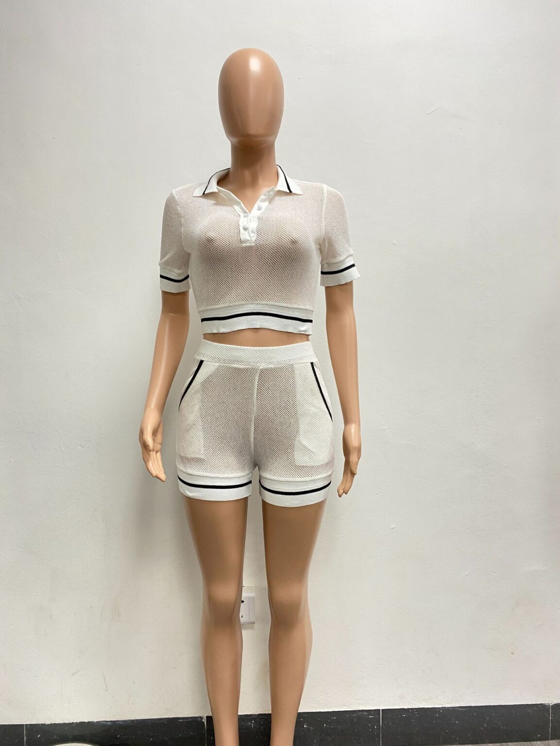 Urban Knitted Stitching Thread Collared Casual Suit - Image 4