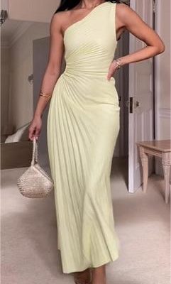 Women Clothing One Shoulder Pleated Color Light Color Series Irregular Asymmetric Dress