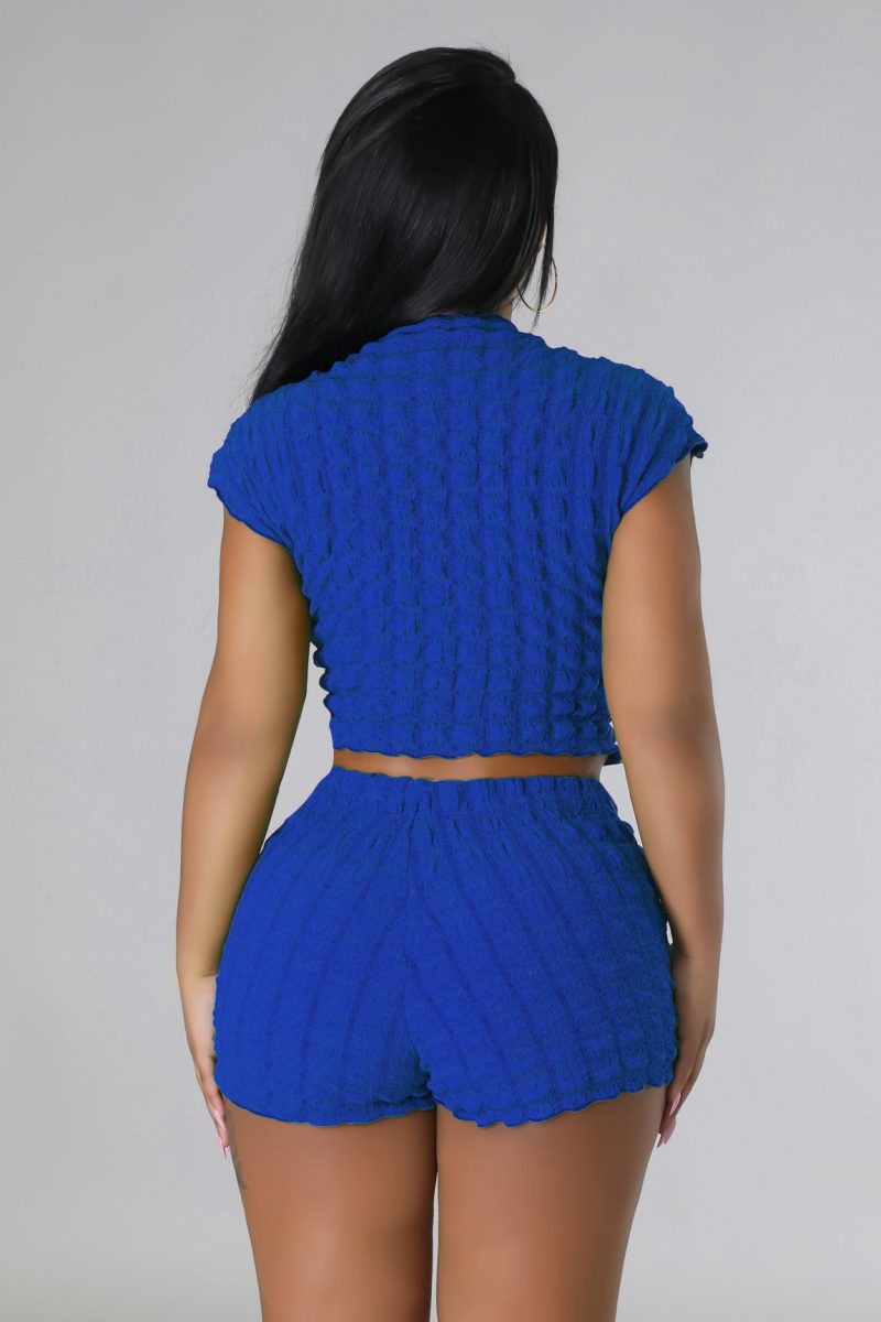 Casual Sleeveless Popcorn Fabric Two Piece Suit - Image 4