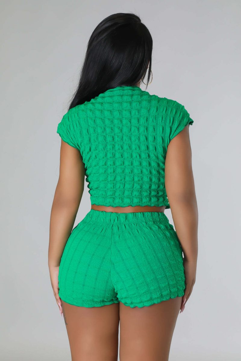 Casual Sleeveless Popcorn Fabric Two Piece Suit - Image 5
