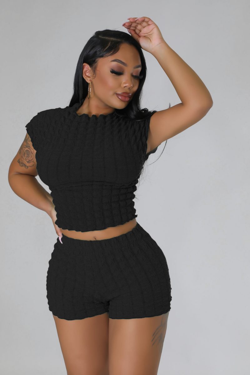 Casual Sleeveless Popcorn Fabric Two Piece Suit - Image 7