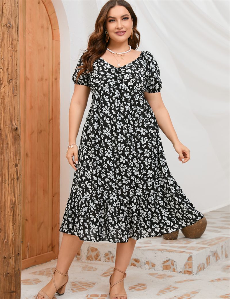 Plus Size Women Dress Summer New Puff Sleeve Ladies Ruffle Long Dress - Image 2