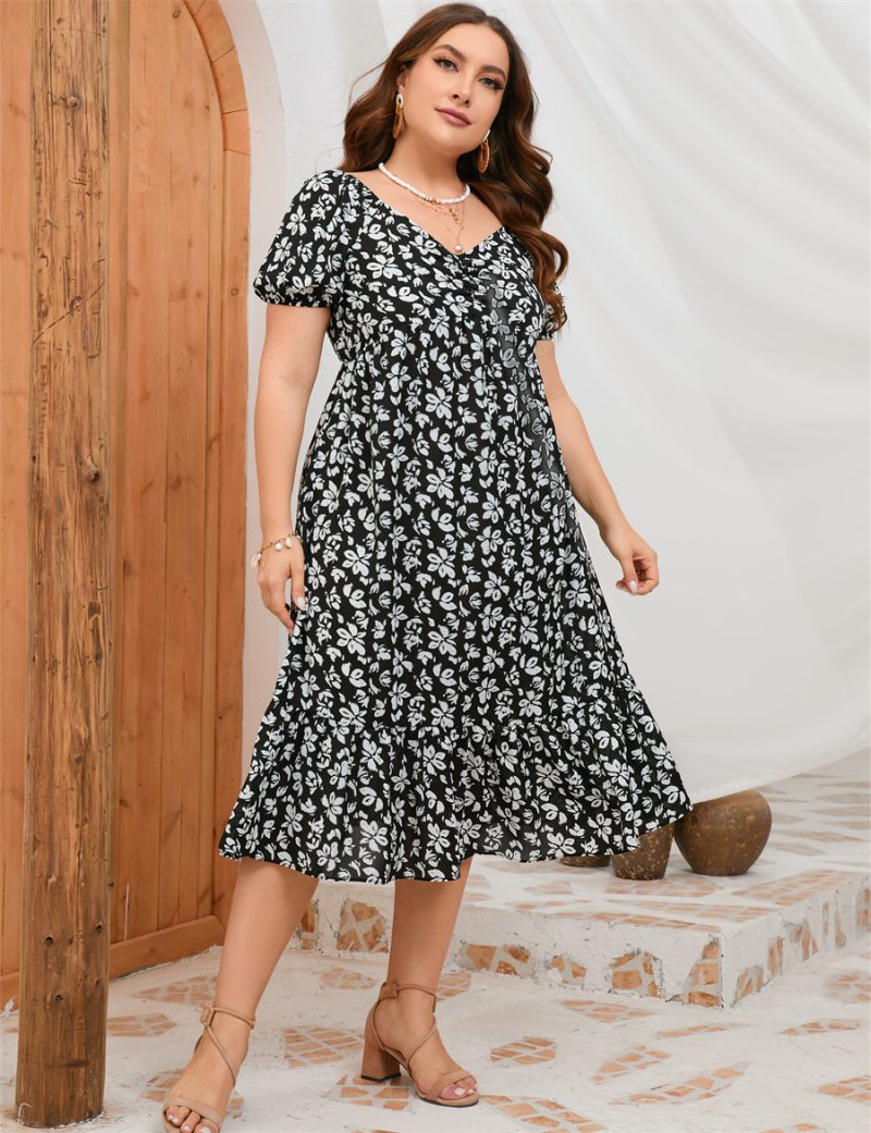 Plus Size Women Dress Summer New Puff Sleeve Ladies Ruffle Long Dress - Image 4