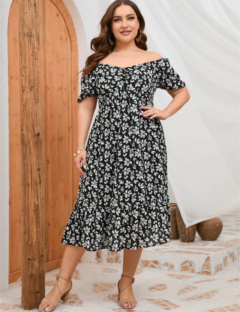 Plus Size Women Dress Summer New Puff Sleeve Ladies Ruffle Long Dress - Image 6