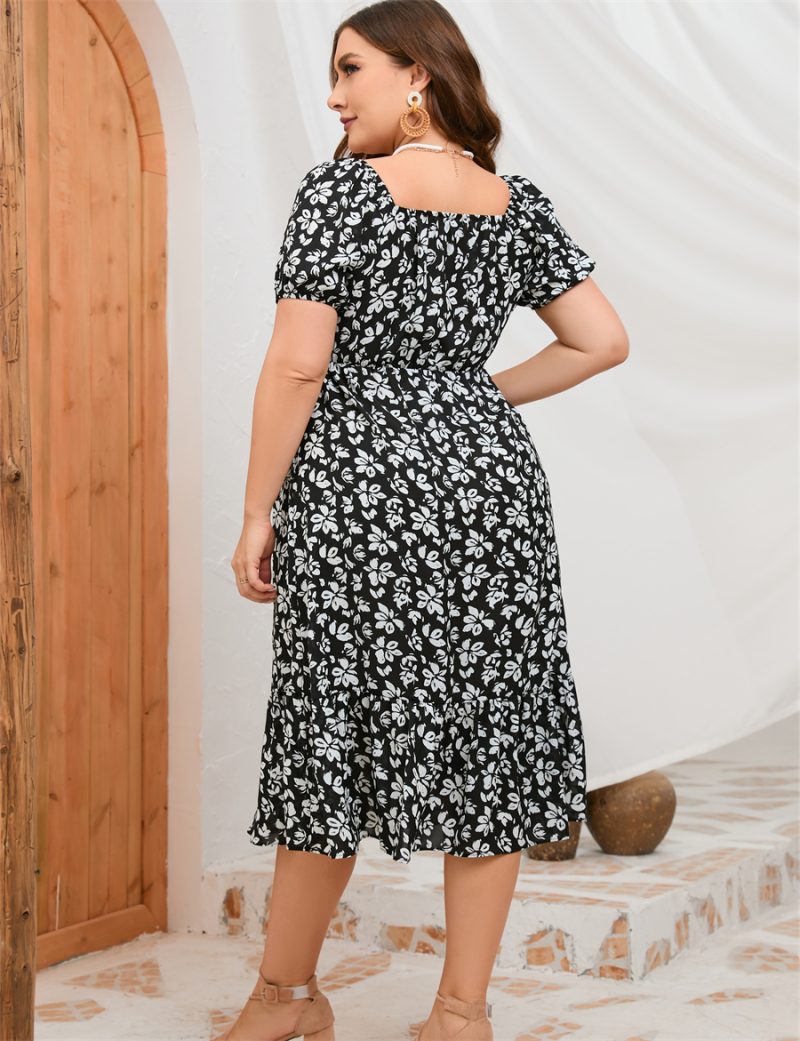 Plus Size Women Dress Summer New Puff Sleeve Ladies Ruffle Long Dress - Image 7