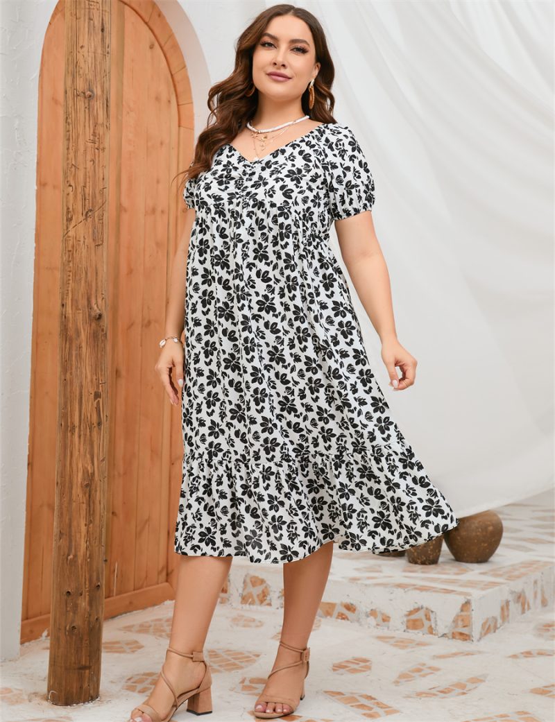Plus Size Women Dress Summer New Puff Sleeve Ladies Ruffle Long Dress - Image 8