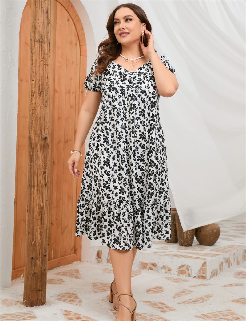 Plus Size Women Dress Summer New Puff Sleeve Ladies Ruffle Long Dress - Image 12