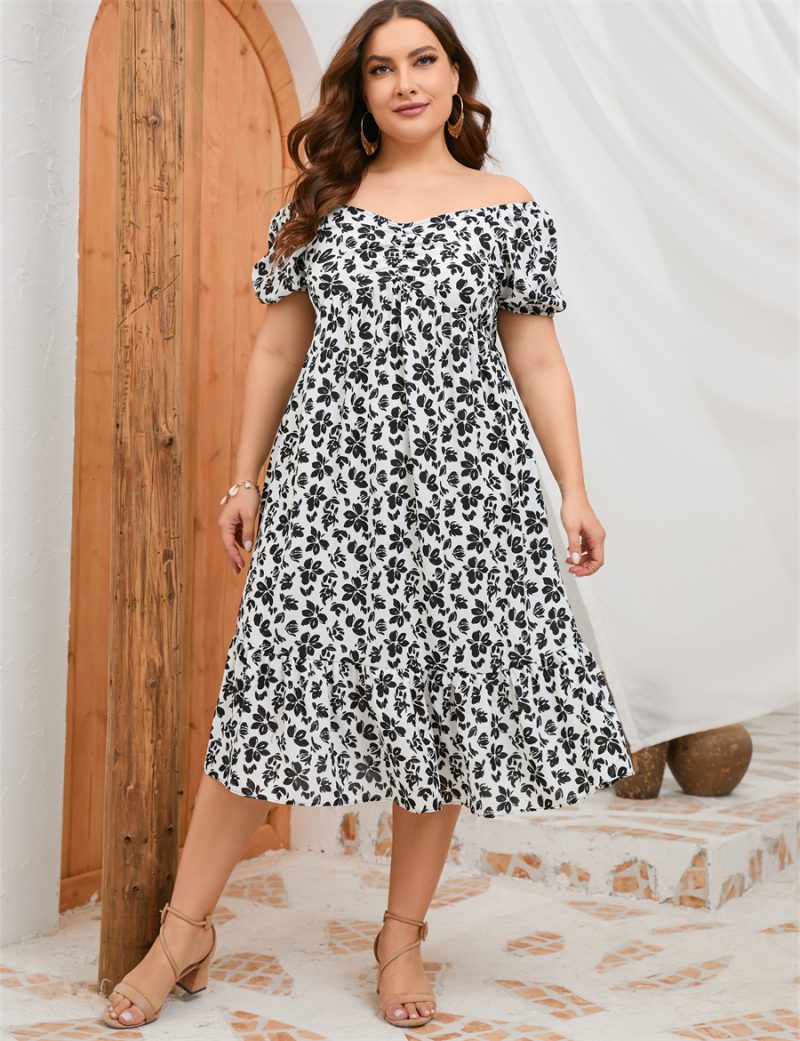 Plus Size Women Dress Summer New Puff Sleeve Ladies Ruffle Long Dress - Image 14