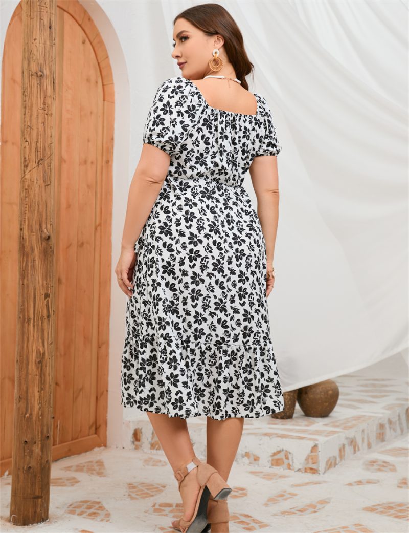Plus Size Women Dress Summer New Puff Sleeve Ladies Ruffle Long Dress - Image 15