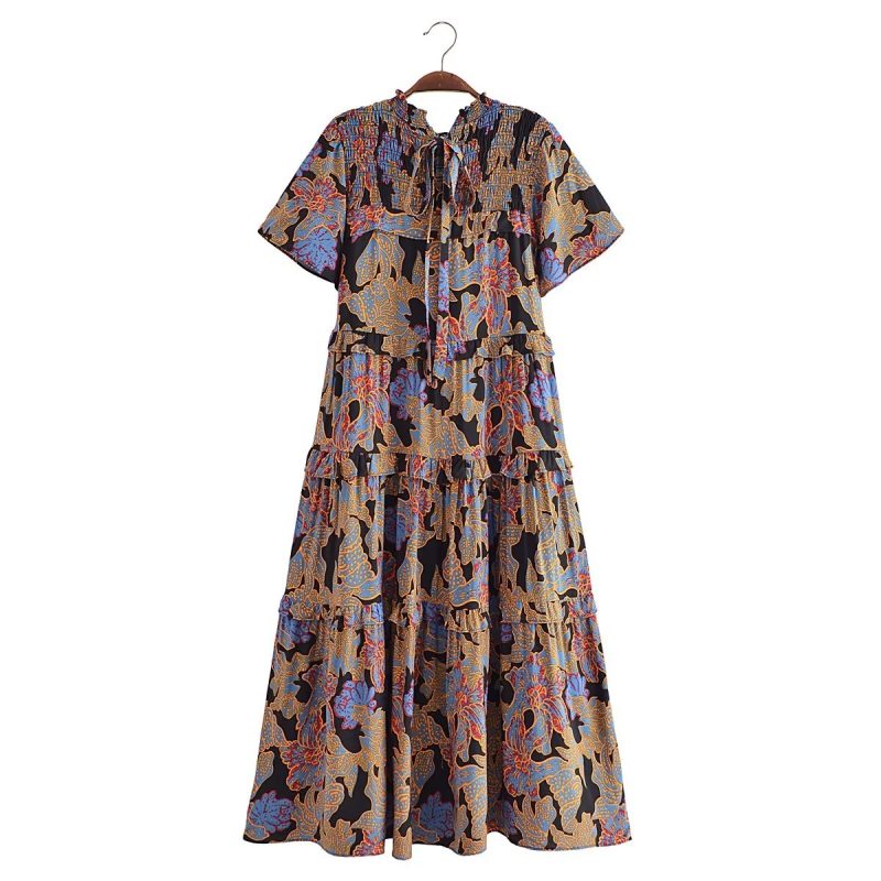 Women Clothing Spring Elegant Bohemian Printed Large Swing Dress - Image 2