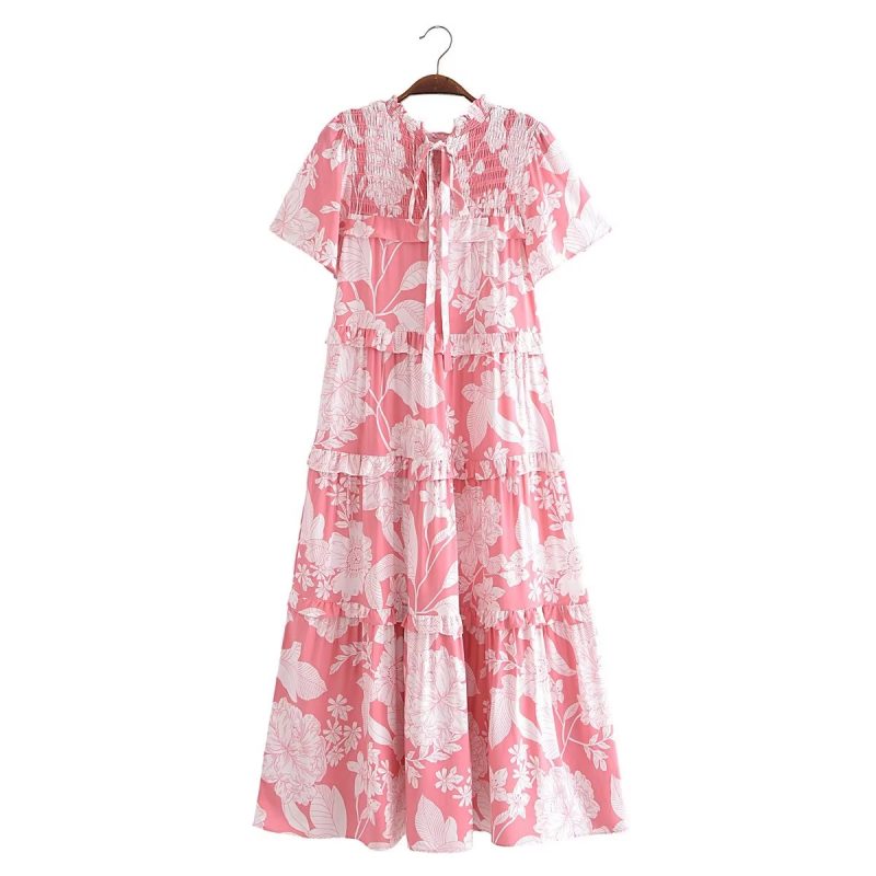 Spring Women Clothing Rayon Printed Elastic Slingback Tiered Dress - Image 2