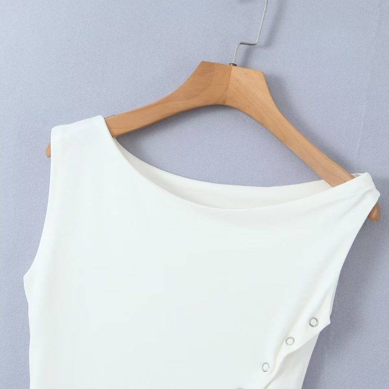 Women Clothing Spring Summer Solid Color Sleeveless One Shoulder Irregular Asymmetric Slit Women Top - Image 11