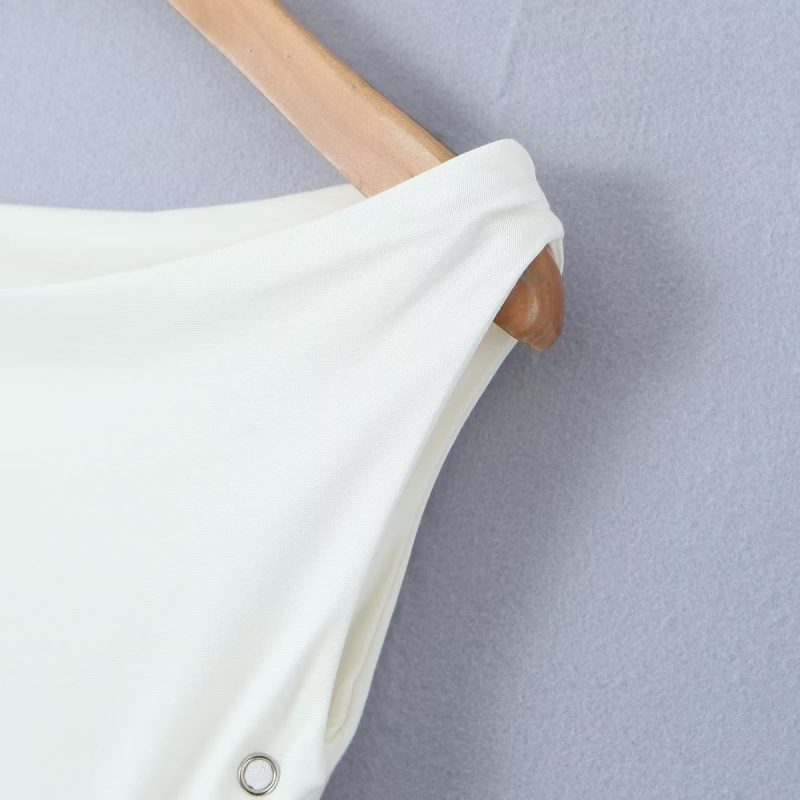 Women Clothing Spring Summer Solid Color Sleeveless One Shoulder Irregular Asymmetric Slit Women Top - Image 13