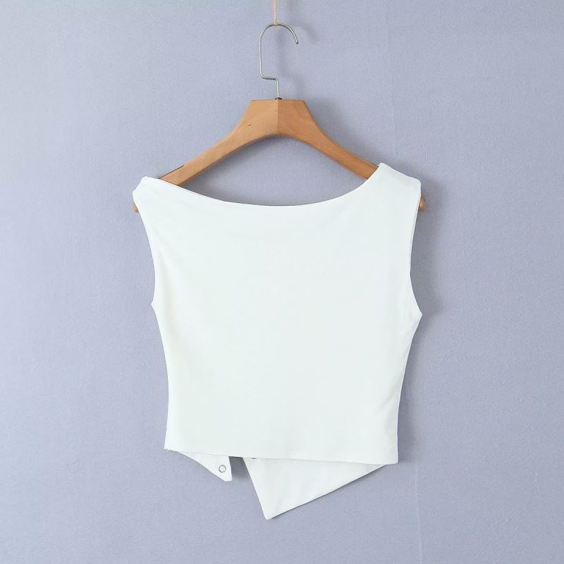 Women Clothing Spring Summer Solid Color Sleeveless One Shoulder Irregular Asymmetric Slit Women Top - Image 15