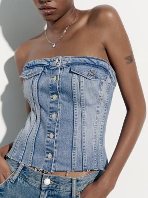 Corset Denim Tube Top Sexy Inner Wear Early Spring Breasted Design Women Clothing