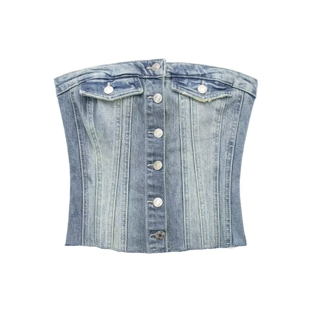 Corset Denim Tube Top Sexy Inner Wear Early Spring Breasted Design Women Clothing - Image 2