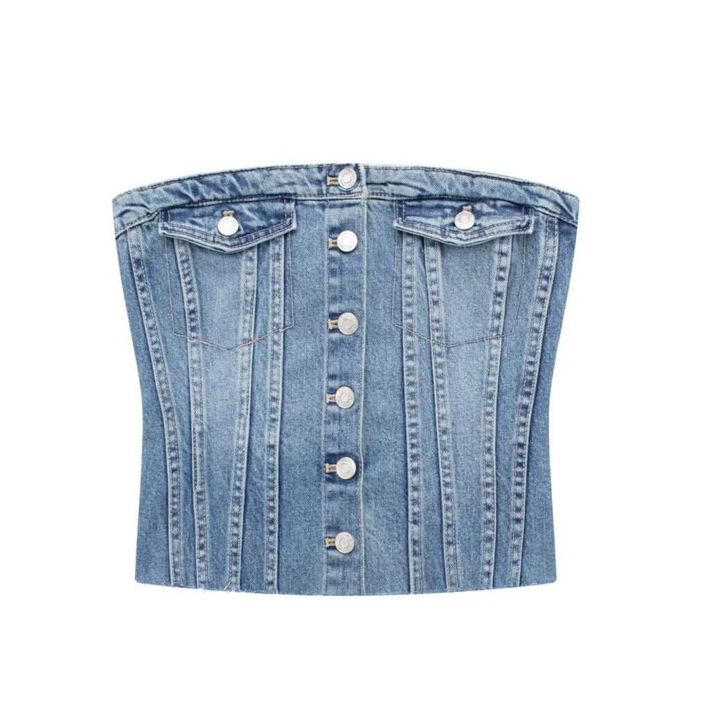 Corset Denim Tube Top Sexy Inner Wear Early Spring Breasted Design Women Clothing - Image 3