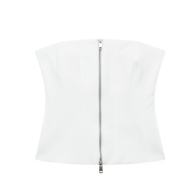 Solid Color Double Zipper Top Sexy Sexy Tube Top Spring Slim Fit Women Clothing - Image 4