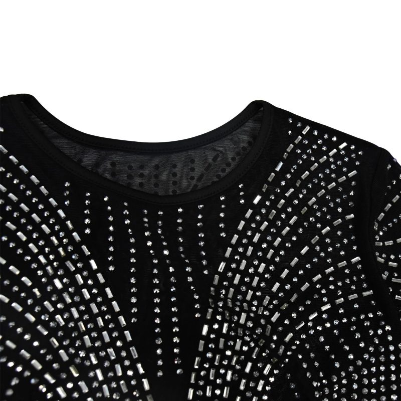 Women Wear Solid Color Mesh Drilling Long Sleeve Shorts Two Piece Set - Image 10