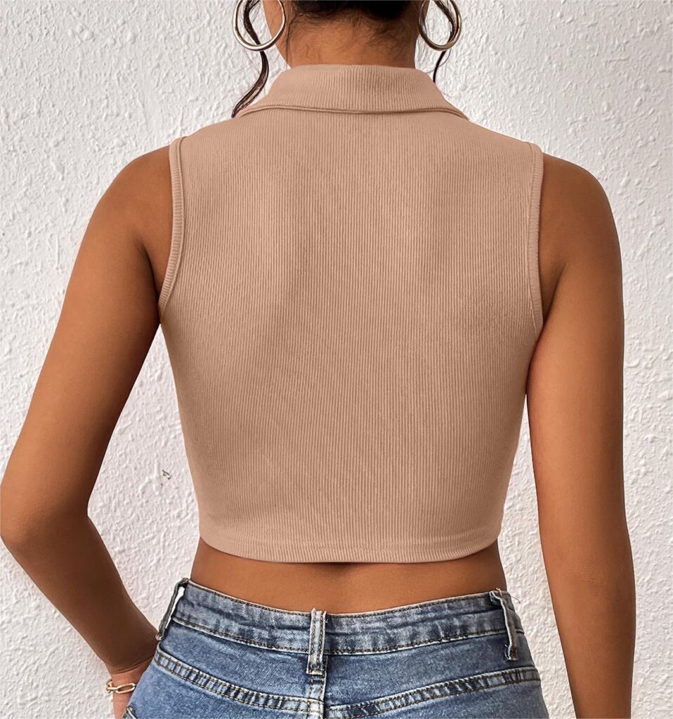 Summer V Shaped Collared Vertical Sunken Stripe Slim Fit Sweater Sleeveless Top Sexy Sweet Spicy Cropped T - Image 3