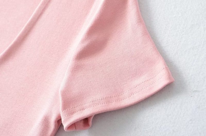 Solid Color V neck Tight Short Sleeved T shirt Women Summer Sexy Cropped Slim Fit Crop-Top - Image 6