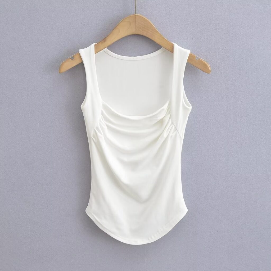 Sexy Wear Square Collar Pleated Vest Women Summer Sexy with Chest Pad Slim Fit Sleeveless Inner Match Top - Image 2