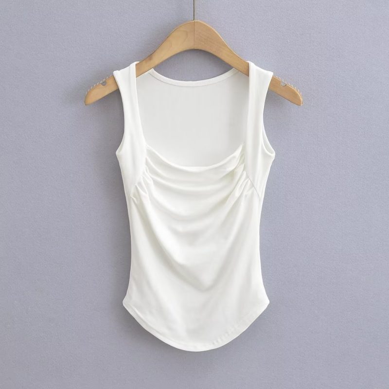 Sexy Wear Square Collar Pleated Vest Women Summer Sexy with Chest Pad Slim Fit Sleeveless Inner Match Top - Image 2