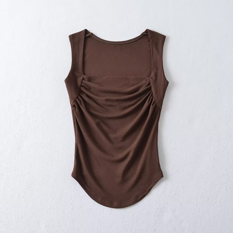 Sexy Wear Square Collar Pleated Vest Women Summer Sexy with Chest Pad Slim Fit Sleeveless Inner Match Top - Image 4