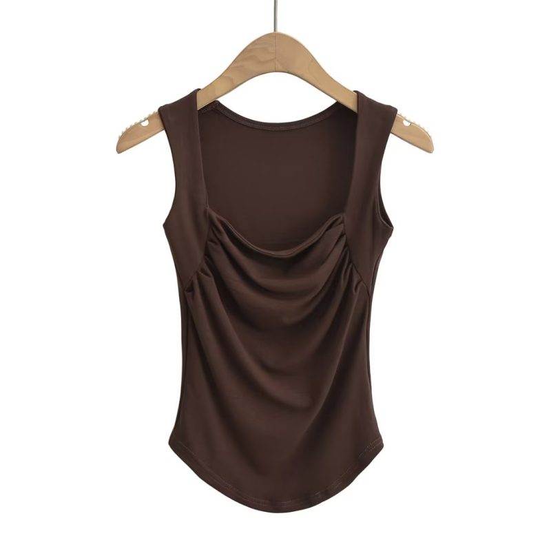 Sexy Wear Square Collar Pleated Vest Women Summer Sexy with Chest Pad Slim Fit Sleeveless Inner Match Top - Image 5