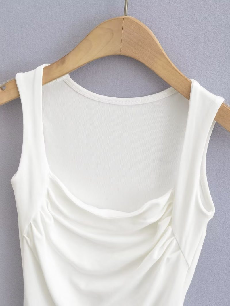 Sexy Wear Square Collar Pleated Vest Women Summer Sexy with Chest Pad Slim Fit Sleeveless Inner Match Top - Image 6