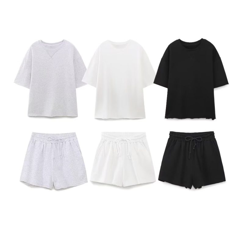 Summer Women Stretch High Waist Shorts   Loose Cotton Short Sleeve T shirt - Image 6