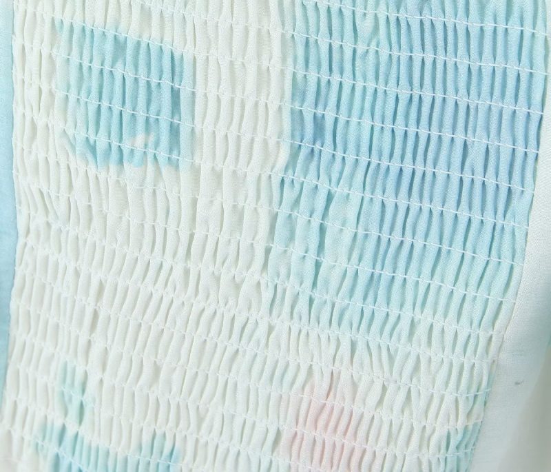 Blue Cropped Color Matching Lantern Sleeve Square Collar Top White - Image 9