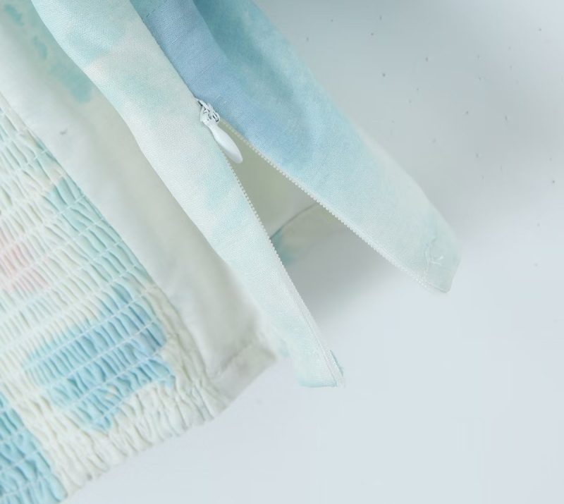 Blue Cropped Color Matching Lantern Sleeve Square Collar Top White - Image 10