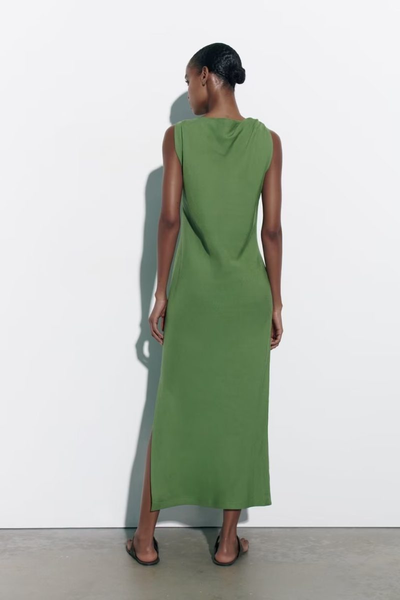Summer Women Clothing Silk Satin Texture Midi Dress - Image 2