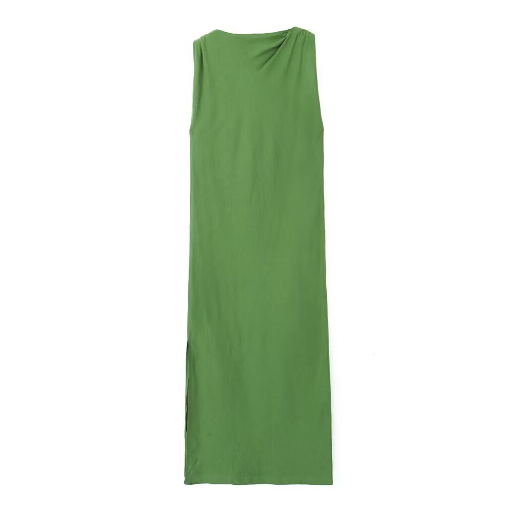 Summer Women Clothing Silk Satin Texture Midi Dress - Image 4