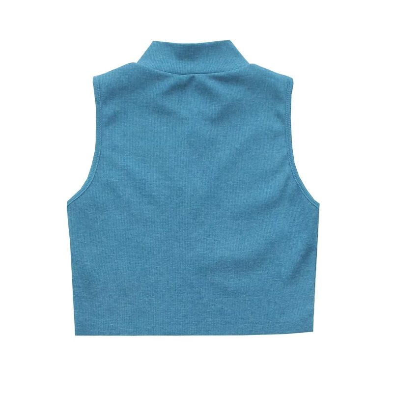Spring Zipper Pullover Small Turtleneck Zipper Slim Fit Sexy Sleeveless T Shirt Top - Image 2