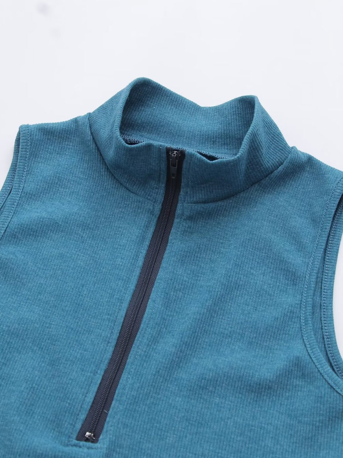 Spring Zipper Pullover Small Turtleneck Zipper Slim Fit Sexy Sleeveless T Shirt Top - Image 3