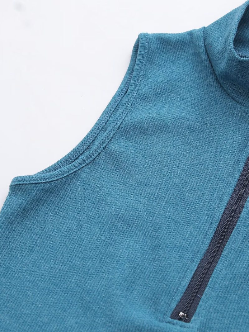 Spring Zipper Pullover Small Turtleneck Zipper Slim Fit Sexy Sleeveless T Shirt Top - Image 4