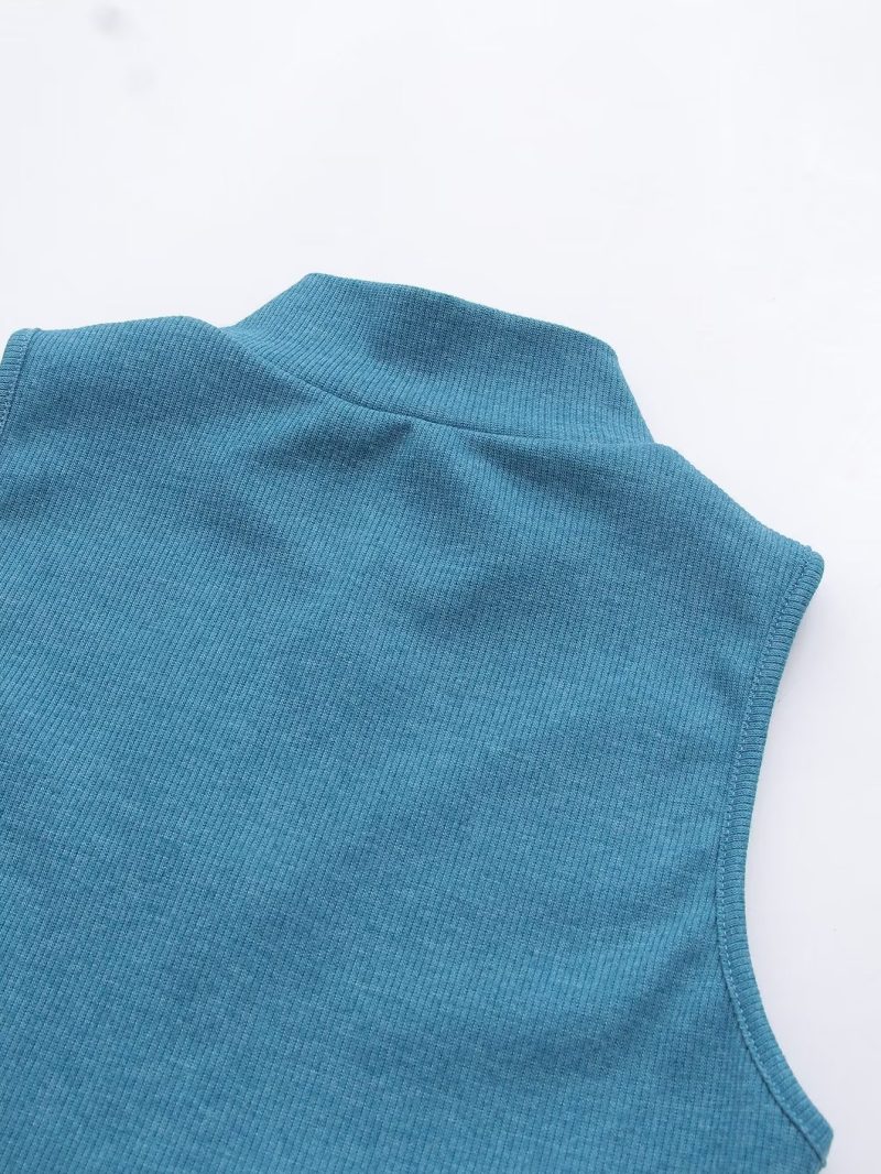 Spring Zipper Pullover Small Turtleneck Zipper Slim Fit Sexy Sleeveless T Shirt Top - Image 9