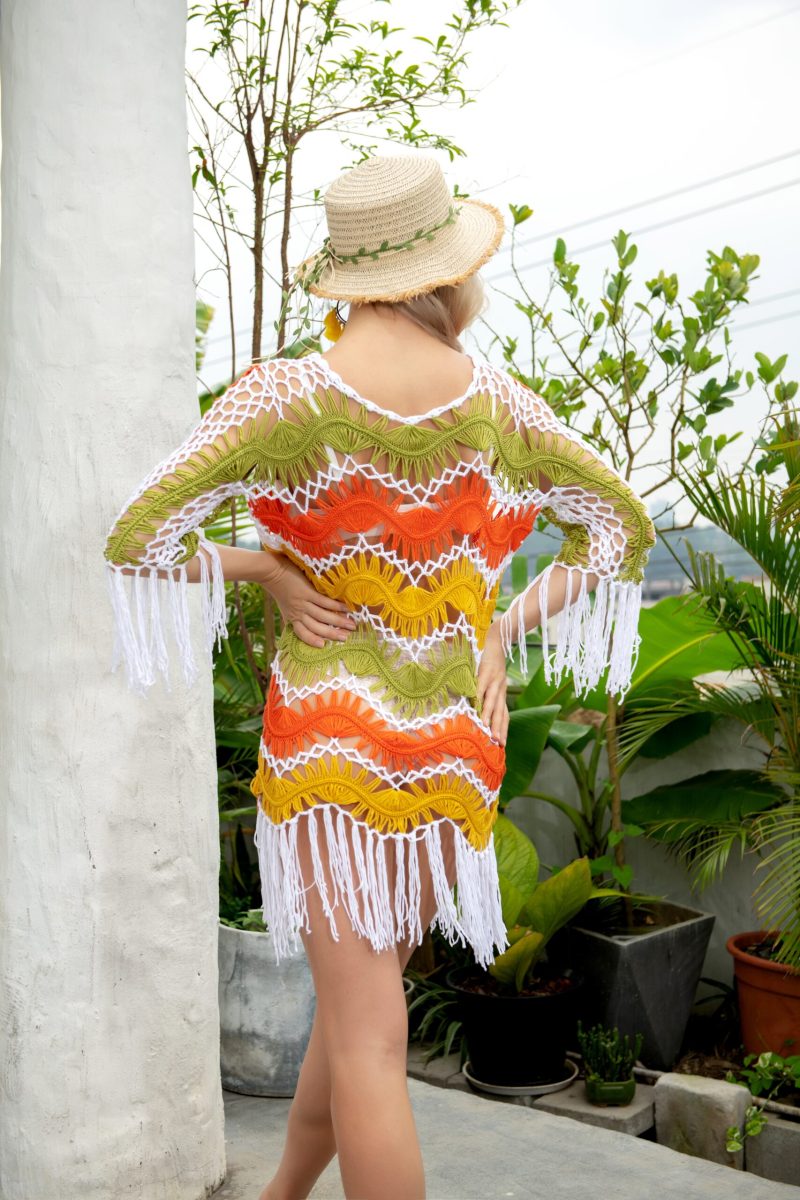 Swimsuit Beach Jacket Hollow Out Cutout Sexy Tassel Beach Cover Up - Image 3