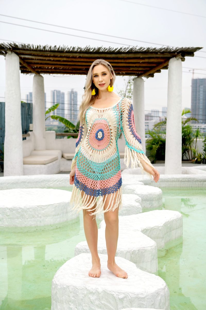 Crocheting Bikini Overclothes Beach Cover up Tassel Sexy Beach Cutout Blouse - Image 4
