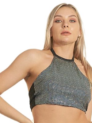 One Piece Rhinestone Wrapped Chest Shiny Sexy Vest Lace Up Hanging Bo Sequined Tube Top Stage Performance