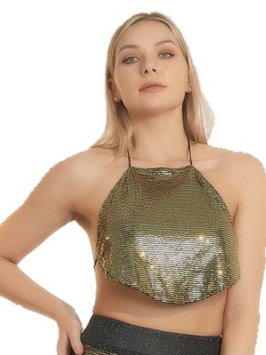 Sequined Costume Women Halter Small Underwear Sequin Stage One Piece Lace Up Tube Top