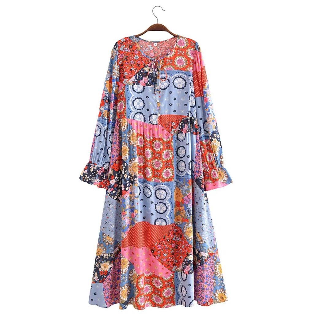 Amoi Women Printed Tassel Lace up Dress - Image 4