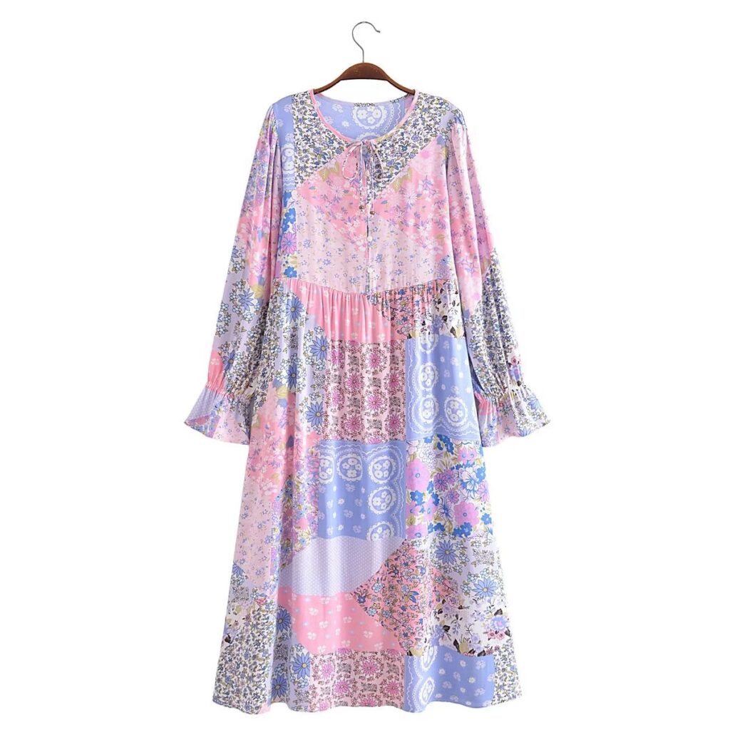Amoi Women Printed Tassel Lace up Dress - Image 6