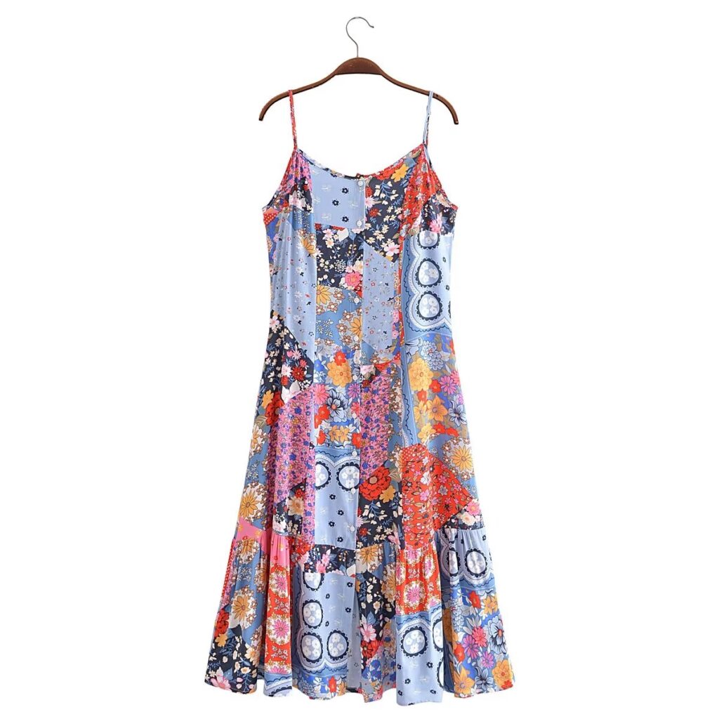 Spring Summer Elegant Women Clothing Strap Type Sleeveless V neck Swing Dress - Image 4