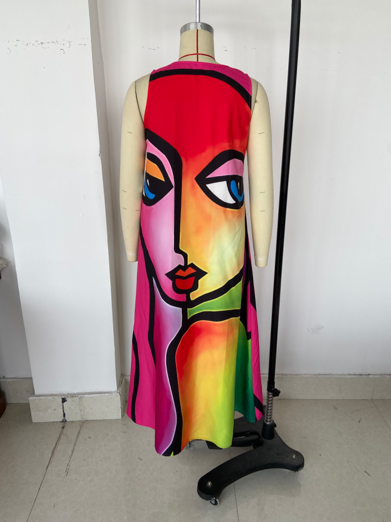 Women Summer Daily Abstract A line Maxi Dress - Image 3